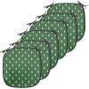 Ambesonne Christmas Chair Seating Cushion Set of 6, Xmas Accessories Stockings Candies Horse Teddy Bear on Pine, Anti-Slip Seat Padding for Kitchen & Patio, 16″x16″, Dark Green Brown and Red(Green and White)