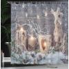 Ambesonne Christmas Shower Curtain, Candle Winter Holiday Themed Arrangement with Snow and Fir Tree Leaves Print, Cloth Fabric Bathroom Decor Set with Hooks, 69″ W x 70″ L, Khaki and Grey