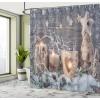 Ambesonne Christmas Shower Curtain, Candle Winter Holiday Themed Arrangement with Snow and Fir Tree Leaves Print, Cloth Fabric Bathroom Decor Set with Hooks, 69″ W x 70″ L, Khaki and Grey