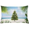 Ambesonne Christmas Throw Pillow Cushion Cover, Tree Tinsel and Ornaments Tropical Island Sandy Beach Party Theme, Decorative Rectangle Accent Pillow Case, 26″ X 16″, Cream Green