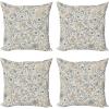 Ambesonne Vintage Decorative Throw Pillow Case Pack of 4, Oriental Scroll with Swirling Leaves with Eastern Design Inspirations, Cushion Cover for Couch Living Room Car, 16″, Beige Tan Slate Blue(16″ x 16″ (Pack of 4))
