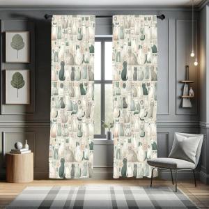 Ambesonne Cats Curtains, Cartoon Illustration of Delicate Kitten World with Muted Colors Modern, Window Treatments 2 Panel Set for Living Room Bedroom, Pair of – 28″ x 84″, Cadet Blue Pale Grey Teal