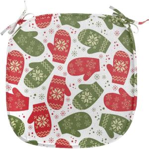 Ambesonne Christmas Chair Seating Cushion Set of 6, Xmas Accessories Stockings Candies Horse Teddy Bear on Pine, Anti-Slip Seat Padding for Kitchen & Patio, 16″x16″, Dark Green Brown and Red(Green Red and White)
