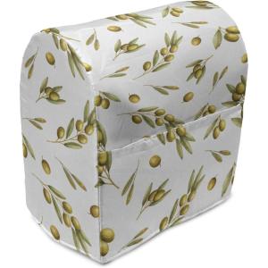 Ambesonne Gingerbread Man Stand Mixer Cover, Traditional Christmas Cookie Pattern Tile, Kitchen Appliance Organizer Bag Cover with a Pocket, 6-8 Quarts, Pale Caramel Pale Blue(Green Yellow Olive)
