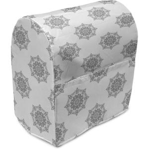Ambesonne Holiday Stand Mixer Cover, Various Different Snowflakes with Rich Details Christmas Season in Wintertime, Kitchen Appliance Organizer Bag Cover with Pockets, 6-8 Quarts, White Red(Grey and White)