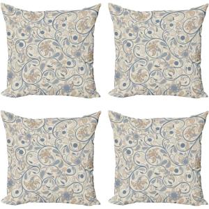 Ambesonne Vintage Decorative Throw Pillow Case Pack of 4, Oriental Scroll with Swirling Leaves with Eastern Design Inspirations, Cushion Cover for Couch Living Room Car, 16″, Beige Tan Slate Blue(20″ x 20″ (Pack of 4))