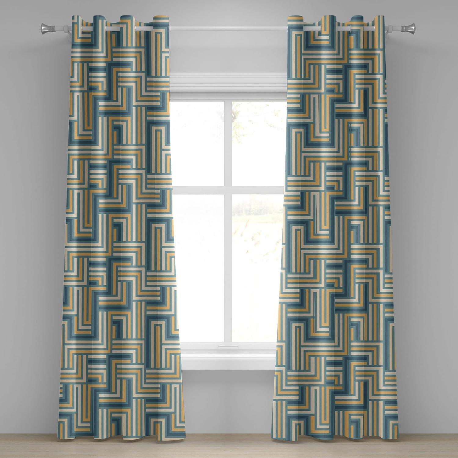imageAmbesonne Geometric Grommet Curtain Retro Design Maze Inspired Rectangles Pattern in Neutral Boho Theme Decorative Single Panel Drapes for Bedroom Living Room 50quot x 108quot Champagne and MustardChampagne and Mustard