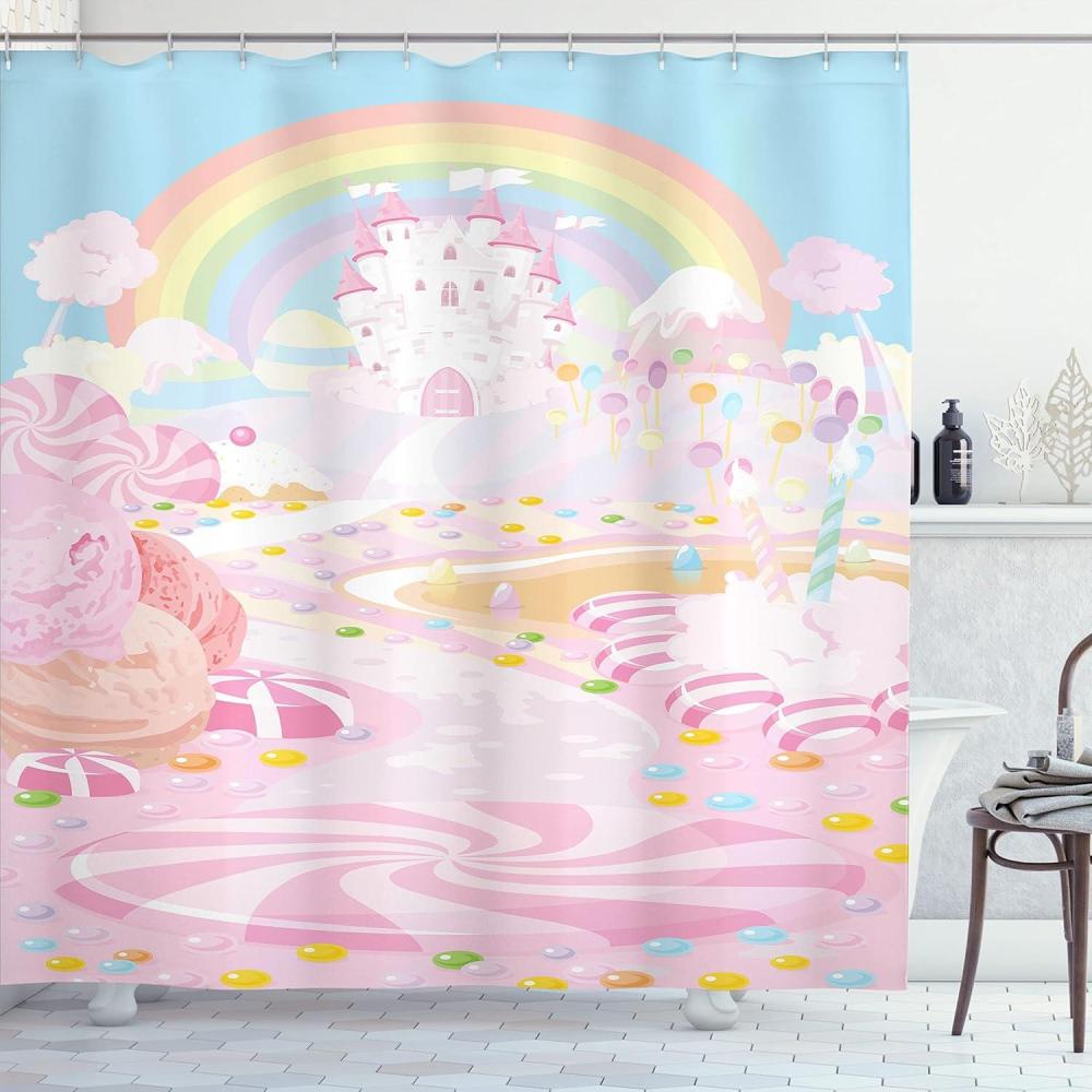 imageAmbesonne Christmas Shower Curtain Winter Wonderland Snowfall Xmas December Cold Scenic Shot Cloth Fabric Bathroom Decor Set with Hooks 69quot W x 70quot L Amber White Pale BluePink and Blue