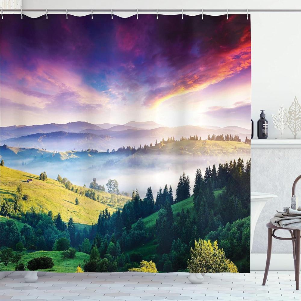 imageAmbesonne Christmas Shower Curtain Winter Wonderland Snowfall Xmas December Cold Scenic Shot Cloth Fabric Bathroom Decor Set with Hooks 69quot W x 70quot L Amber White Pale BlueMagenta Green