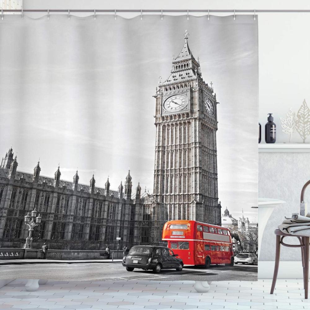 imageAmbesonne Christmas Shower Curtain Winter Wonderland Snowfall Xmas December Cold Scenic Shot Cloth Fabric Bathroom Decor Set with Hooks 69quot W x 70quot L Amber White Pale BlueGrey Black