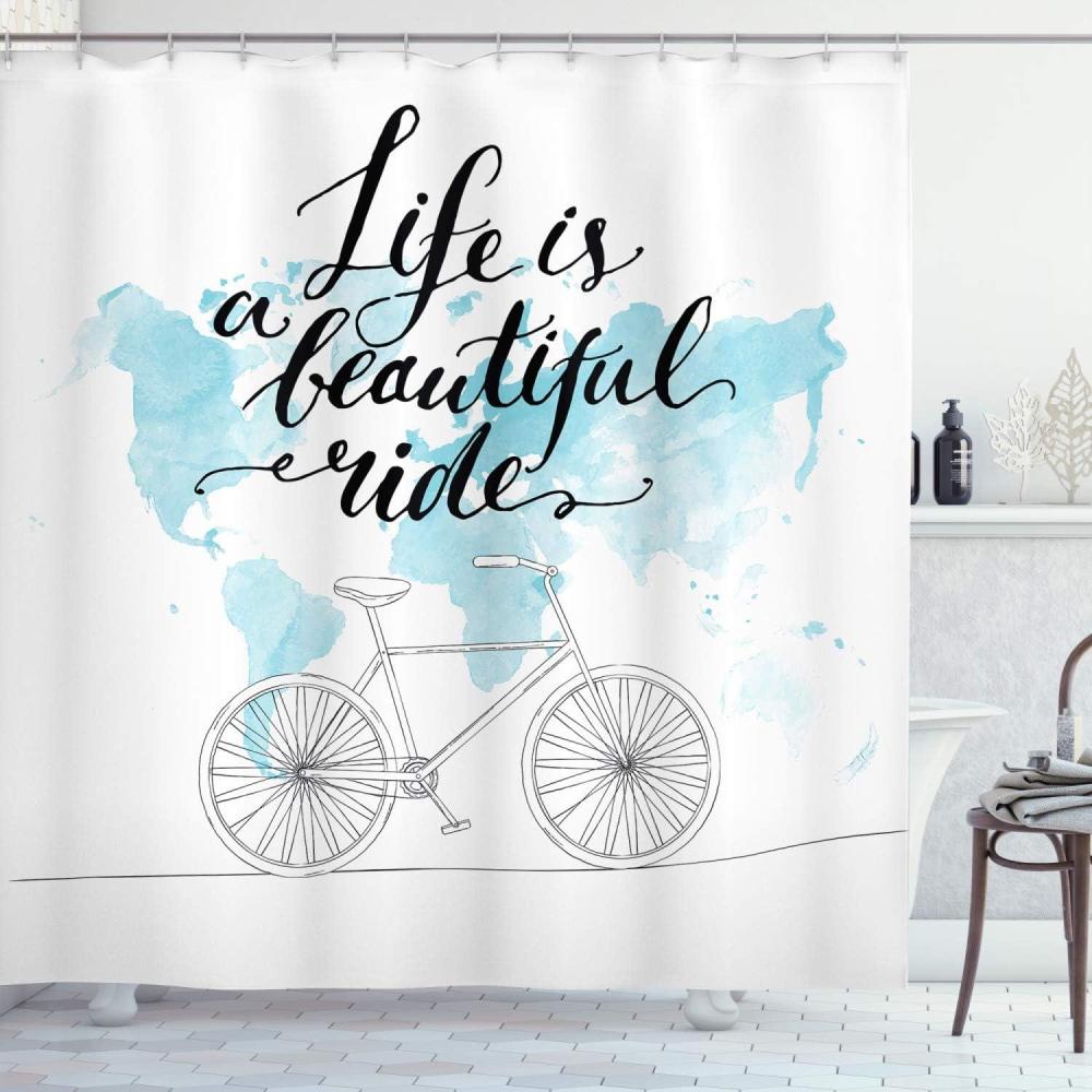 imageAmbesonne Christmas Shower Curtain Winter Wonderland Snowfall Xmas December Cold Scenic Shot Cloth Fabric Bathroom Decor Set with Hooks 69quot W x 70quot L Amber White Pale BlueBlue White