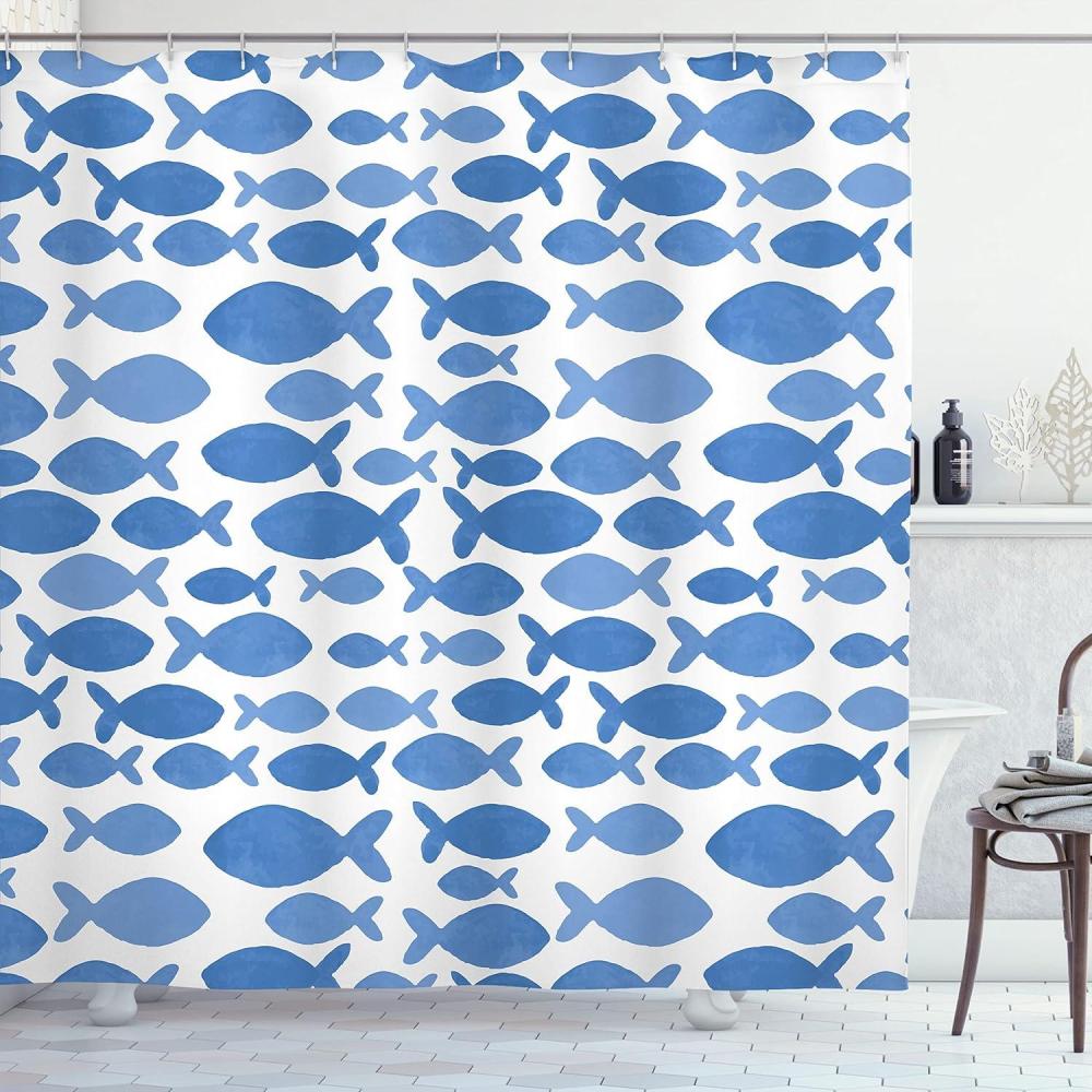 imageAmbesonne Christmas Shower Curtain Winter Wonderland Snowfall Xmas December Cold Scenic Shot Cloth Fabric Bathroom Decor Set with Hooks 69quot W x 70quot L Amber White Pale BlueAzure Blue
