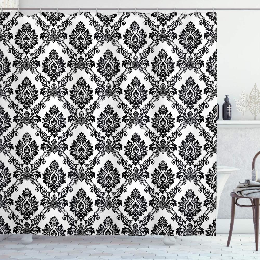 imageAmbesonne Christmas Shower Curtain Winter Wonderland Snowfall Xmas December Cold Scenic Shot Cloth Fabric Bathroom Decor Set with Hooks 69quot W x 70quot L Amber White Pale BlueWhite and Black