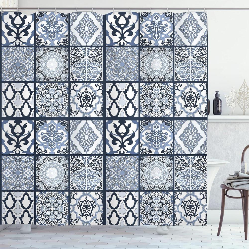 imageAmbesonne Christmas Shower Curtain Winter Wonderland Snowfall Xmas December Cold Scenic Shot Cloth Fabric Bathroom Decor Set with Hooks 69quot W x 70quot L Amber White Pale BluePale Blue Dark Blue