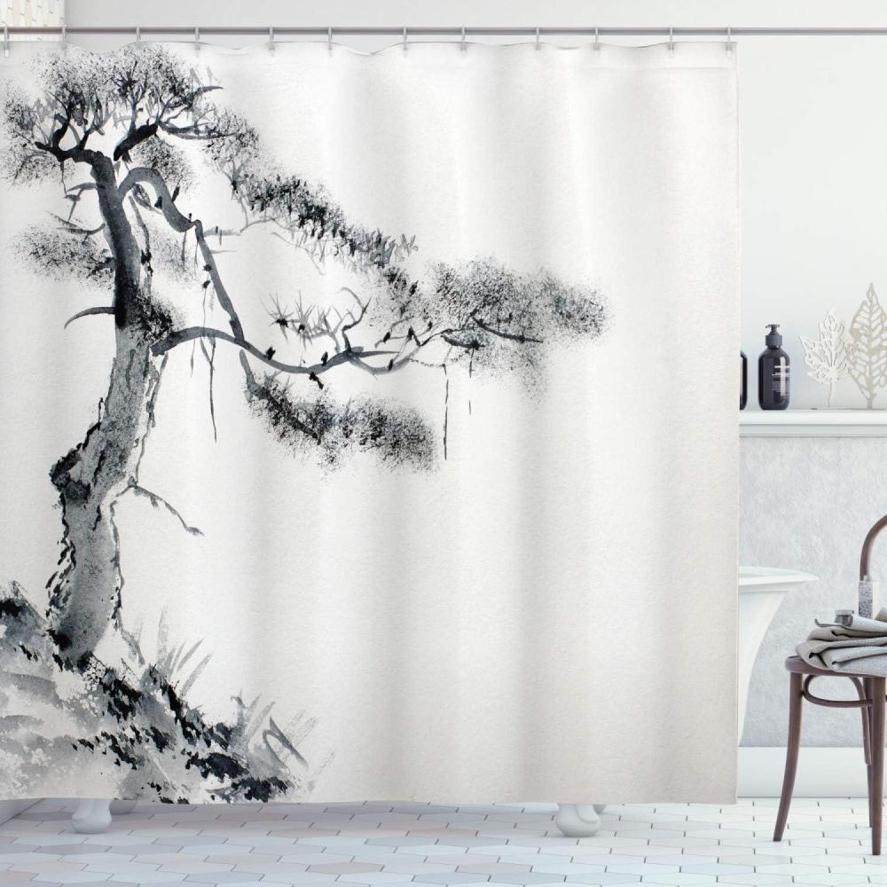 imageAmbesonne Christmas Shower Curtain Winter Wonderland Snowfall Xmas December Cold Scenic Shot Cloth Fabric Bathroom Decor Set with Hooks 69quot W x 70quot L Amber White Pale BlueGrey White