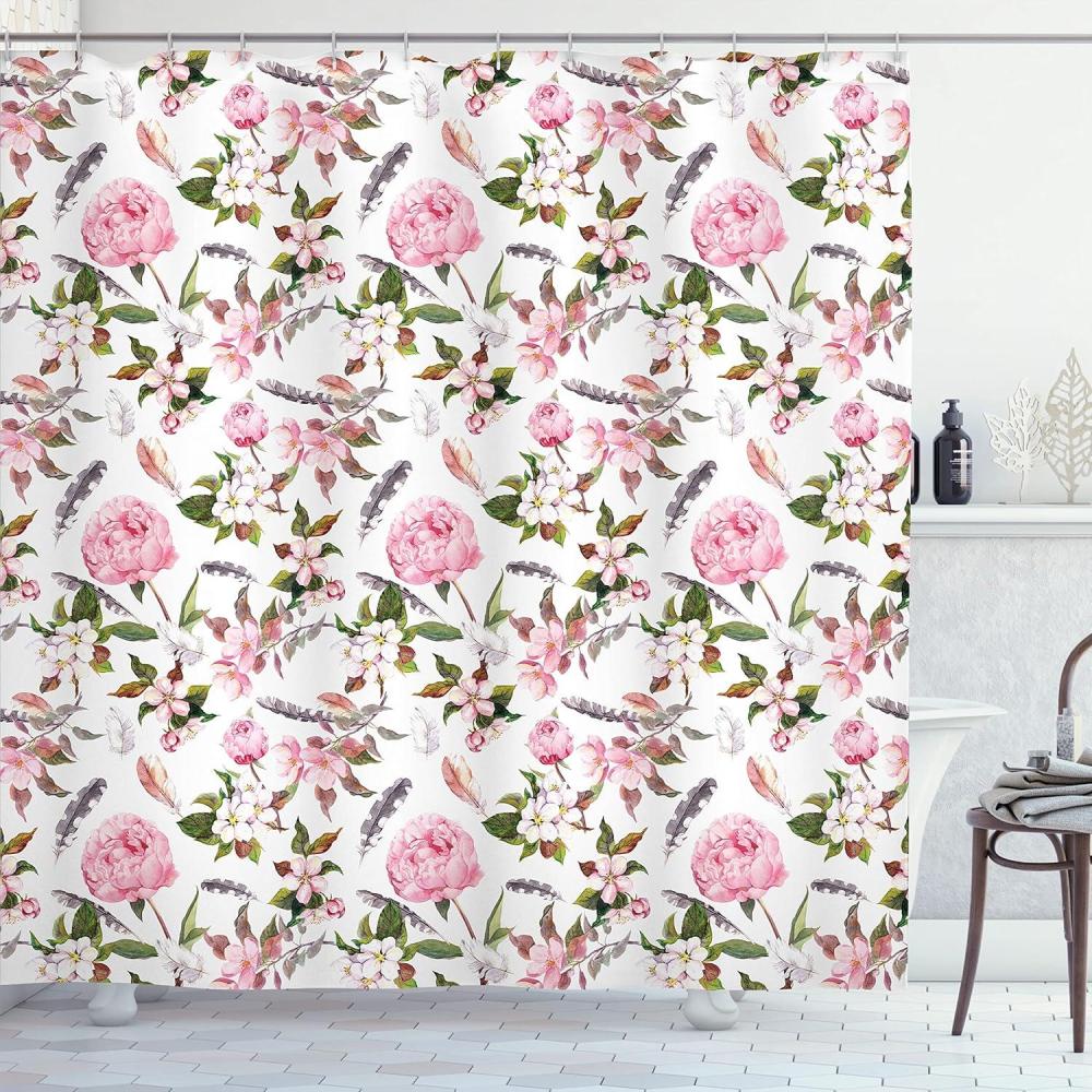 imageAmbesonne Christmas Shower Curtain Winter Wonderland Snowfall Xmas December Cold Scenic Shot Cloth Fabric Bathroom Decor Set with Hooks 69quot W x 70quot L Amber White Pale BluePink Green