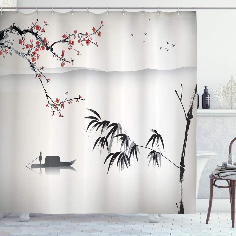 imageAmbesonne Christmas Shower Curtain Winter Wonderland Snowfall Xmas December Cold Scenic Shot Cloth Fabric Bathroom Decor Set with Hooks 69quot W x 70quot L Amber White Pale BlueInk Grey