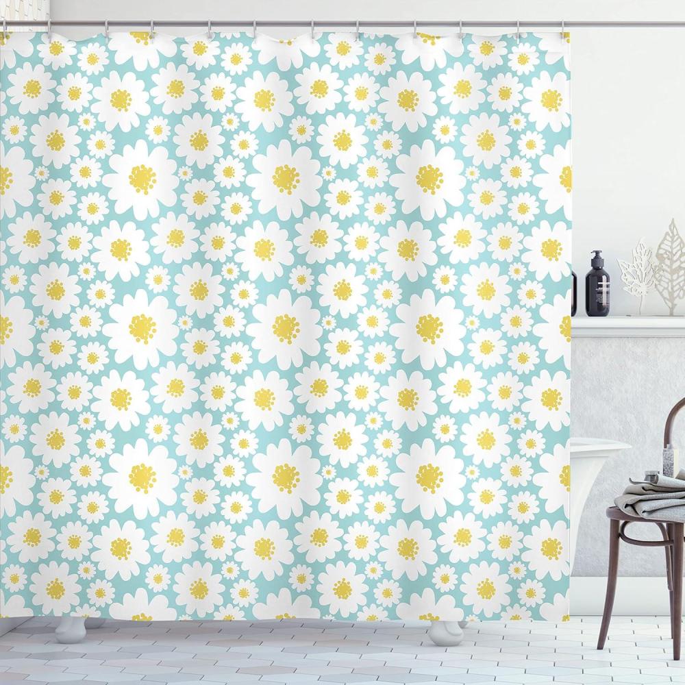 imageAmbesonne Christmas Shower Curtain Winter Wonderland Snowfall Xmas December Cold Scenic Shot Cloth Fabric Bathroom Decor Set with Hooks 69quot W x 70quot L Amber White Pale BluePale Blue