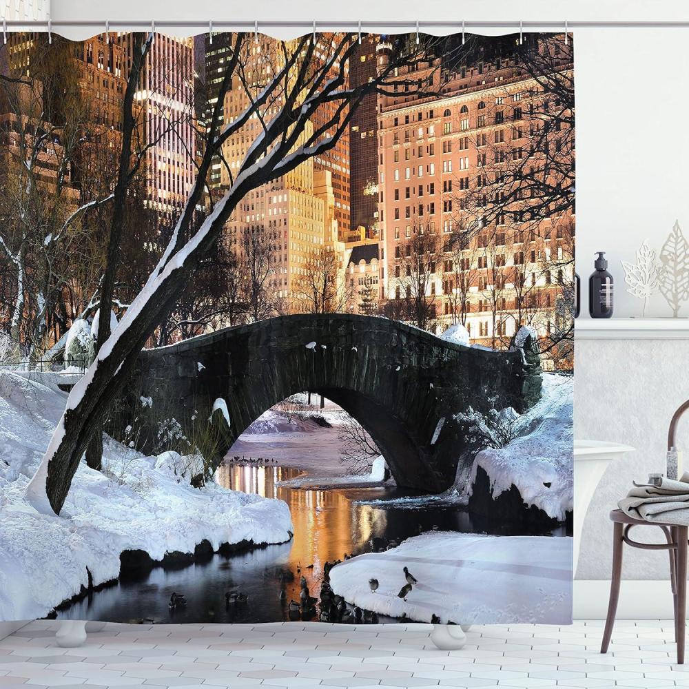 imageAmbesonne Christmas Shower Curtain Winter Wonderland Snowfall Xmas December Cold Scenic Shot Cloth Fabric Bathroom Decor Set with Hooks 69quot W x 70quot L Amber White Pale BlueBlack and White
