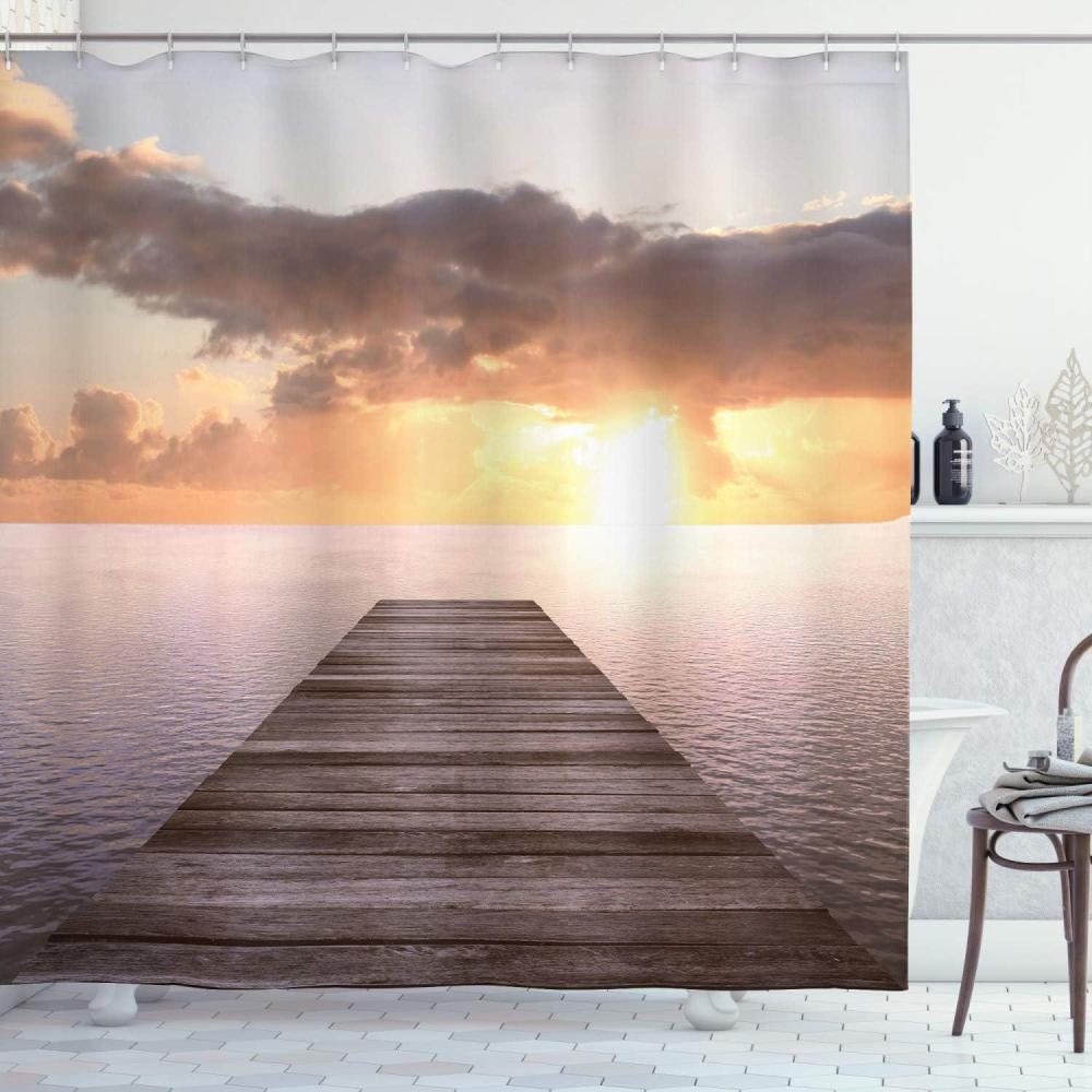 imageAmbesonne Christmas Shower Curtain Winter Wonderland Snowfall Xmas December Cold Scenic Shot Cloth Fabric Bathroom Decor Set with Hooks 69quot W x 70quot L Amber White Pale BlueBrown Yellow