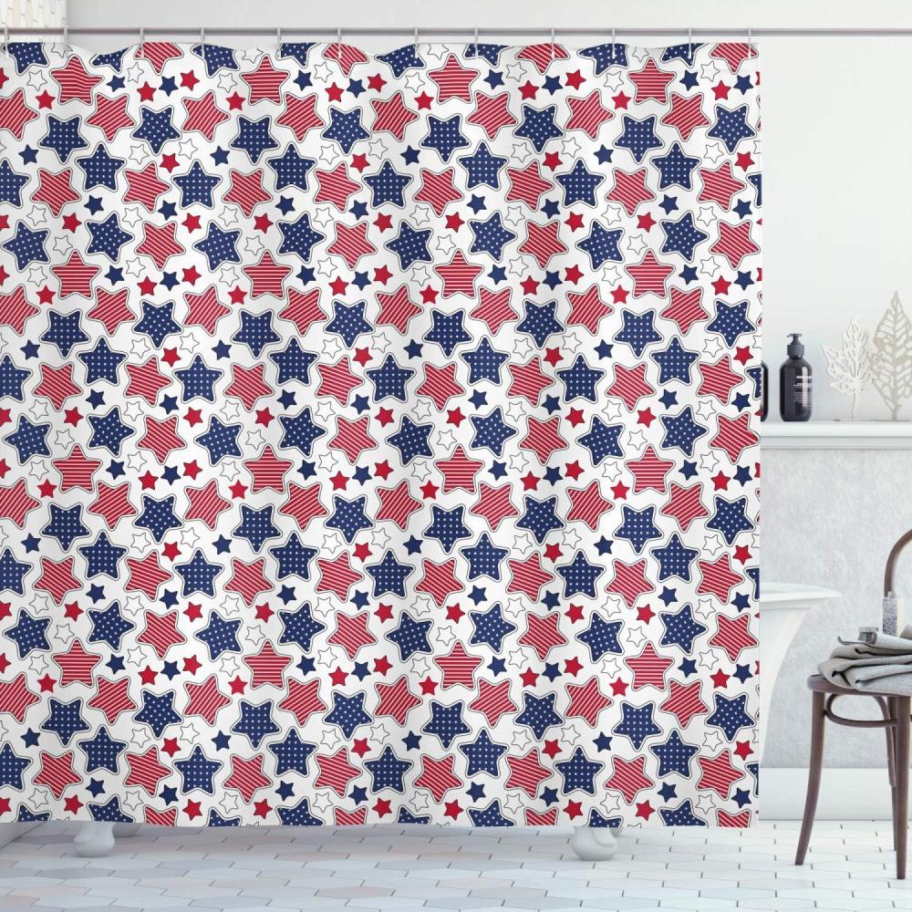 imageAmbesonne Christmas Shower Curtain Winter Wonderland Snowfall Xmas December Cold Scenic Shot Cloth Fabric Bathroom Decor Set with Hooks 69quot W x 70quot L Amber White Pale BlueRed Navy