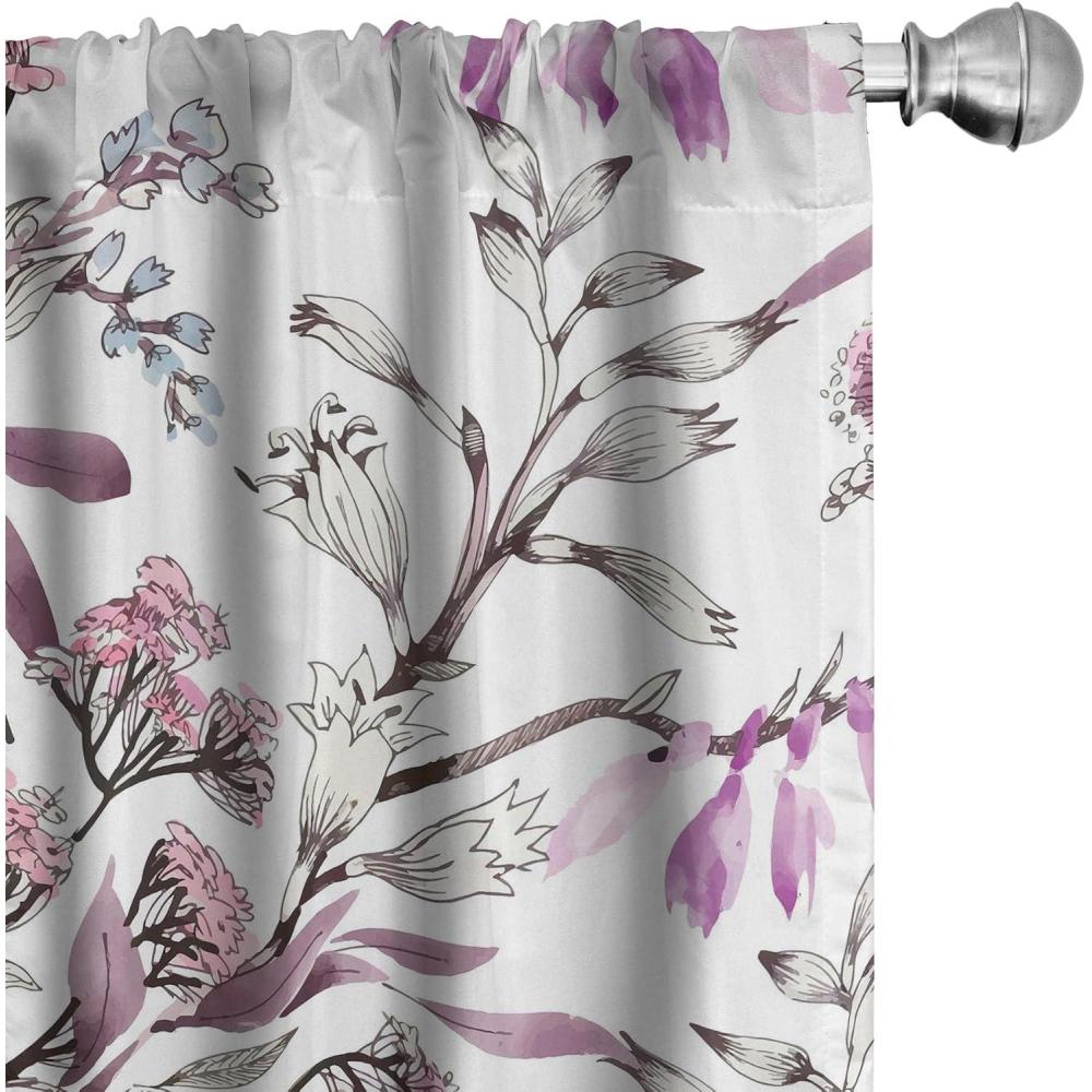 imageAmbesonne Floral Curtains Neutral Design of Spring Inspired Garden Flowers Muted Tones Vintage Feels Window Treatments 2 Panel Set for Living Room Bedroom Pair of 28quot x 63quot Pale Grey and WhiteEggplant Ivory Lilac