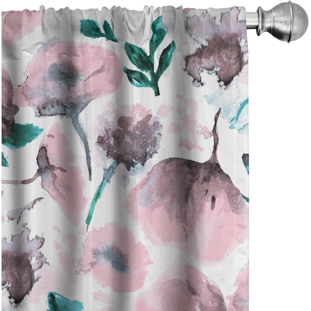 imageAmbesonne Floral Curtains Neutral Design of Spring Inspired Garden Flowers Muted Tones Vintage Feels Window Treatments 2 Panel Set for Living Room Bedroom Pair of 28quot x 63quot Pale Grey and WhiteDark Teal and Pale Pink