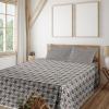 Ambesonne Houndstooth Sheet Set, Neutral Colored Grayscale Pastel Toned Motives Continuous Pattern Art, Fitted and Flat Sheet with Pillowcases Bedding Accent 4 Piece Set, Full, Dust and Purpleblue