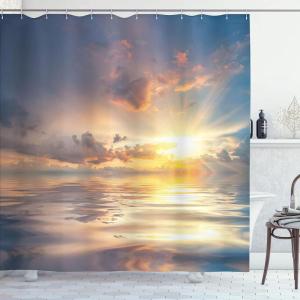 Ambesonne Christmas Shower Curtain, Winter Wonderland Snowfall Xmas December Cold Scenic Shot, Cloth Fabric Bathroom Decor Set with Hooks, 69″ W x 70″ L, Amber White Pale Blue(Yellow Peach)