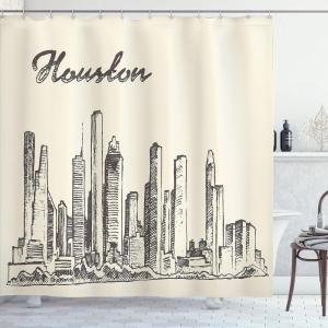 Ambesonne Christmas Shower Curtain, Winter Wonderland Snowfall Xmas December Cold Scenic Shot, Cloth Fabric Bathroom Decor Set with Hooks, 69″ W x 70″ L, Amber White Pale Blue(Cream Dark Brown)