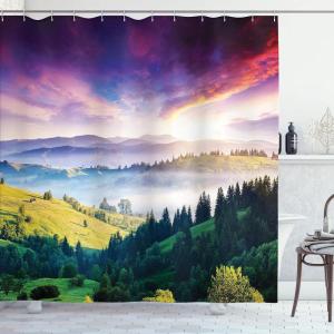 Ambesonne Christmas Shower Curtain, Winter Wonderland Snowfall Xmas December Cold Scenic Shot, Cloth Fabric Bathroom Decor Set with Hooks, 69″ W x 70″ L, Amber White Pale Blue(Magenta Green)