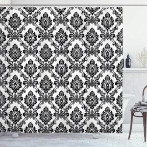 Ambesonne Christmas Shower Curtain, Winter Wonderland Snowfall Xmas December Cold Scenic Shot, Cloth Fabric Bathroom Decor Set with Hooks, 69″ W x 70″ L, Amber White Pale Blue(White and Black)