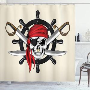 Ambesonne Christmas Shower Curtain, Winter Wonderland Snowfall Xmas December Cold Scenic Shot, Cloth Fabric Bathroom Decor Set with Hooks, 69″ W x 70″ L, Amber White Pale Blue(Cream Black Red)