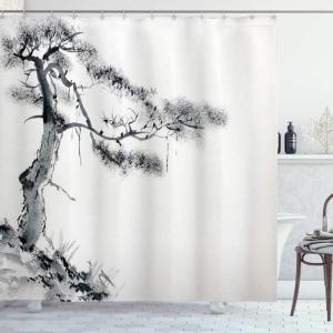 Ambesonne Christmas Shower Curtain, Winter Wonderland Snowfall Xmas December Cold Scenic Shot, Cloth Fabric Bathroom Decor Set with Hooks, 69″ W x 70″ L, Amber White Pale Blue(Grey White)