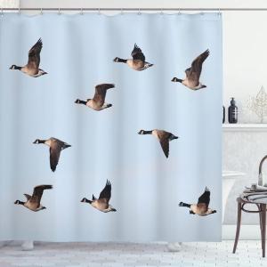 Ambesonne Christmas Shower Curtain, Winter Wonderland Snowfall Xmas December Cold Scenic Shot, Cloth Fabric Bathroom Decor Set with Hooks, 69″ W x 70″ L, Amber White Pale Blue(Pale Blue Brown)