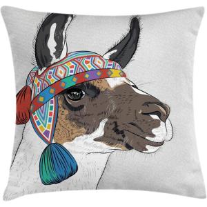 Ambesonne Christmas Throw Pillow Cushion Cover, Romantic Vintage New Year Scenery with Reindeer Tree and Star Design Image, Decorative Square Accent Pillow Case, 20″ X 20″, Brown(Pale Grey)