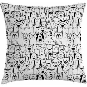Ambesonne Christmas Throw Pillow Cushion Cover, Romantic Vintage New Year Scenery with Reindeer Tree and Star Design Image, Decorative Square Accent Pillow Case, 20″ X 20″, Brown(Black and White)