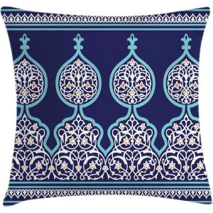 Ambesonne Christmas Throw Pillow Cushion Cover, Romantic Vintage New Year Scenery with Reindeer Tree and Star Design Image, Decorative Square Accent Pillow Case, 20″ X 20″, Brown(Royal Blue and Teal)