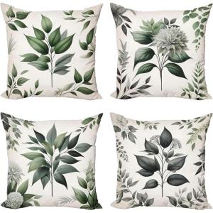 Ambesonne Christmas Throw Pillow Cushion Cover, Romantic Vintage New Year Scenery with Reindeer Tree and Star Design Image, Decorative Square Accent Pillow Case, 20″ X 20″, Brown(Laurel Green and White)