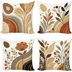 Ambesonne Christmas Throw Pillow Cushion Cover, Romantic Vintage New Year Scenery with Reindeer Tree and Star Design Image, Decorative Square Accent Pillow Case, 20″ X 20″, Brown(Paprika Tan and Brown)