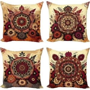 Ambesonne Christmas Throw Pillow Cushion Cover, Romantic Vintage New Year Scenery with Reindeer Tree and Star Design Image, Decorative Square Accent Pillow Case, 20″ X 20″, Brown(Burnt Orange and Raspberry)