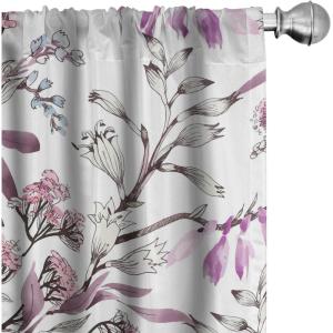 Ambesonne Floral Curtains, Neutral Design of Spring Inspired Garden Flowers Muted Tones Vintage Feels, Window Treatments 2 Panel Set for Living Room Bedroom, Pair of – 28″ x 63″, Pale Grey and White(Eggplant Ivory Lilac)