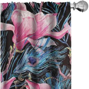 Ambesonne Floral Curtains, Neutral Design of Spring Inspired Garden Flowers Muted Tones Vintage Feels, Window Treatments 2 Panel Set for Living Room Bedroom, Pair of – 28″ x 63″, Pale Grey and White(Pink Violet Blue and Black)