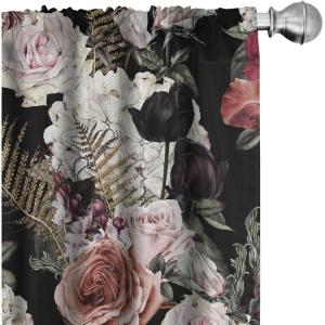 Ambesonne Floral Curtains, Neutral Design of Spring Inspired Garden Flowers Muted Tones Vintage Feels, Window Treatments 2 Panel Set for Living Room Bedroom, Pair of – 28″ x 63″, Pale Grey and White(Black Multicolor)