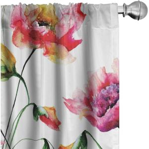 Ambesonne Floral Curtains, Neutral Design of Spring Inspired Garden Flowers Muted Tones Vintage Feels, Window Treatments 2 Panel Set for Living Room Bedroom, Pair of – 28″ x 63″, Pale Grey and White(Dark Pink and Mustard)