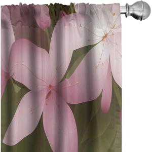 Ambesonne Floral Curtains, Neutral Design of Spring Inspired Garden Flowers Muted Tones Vintage Feels, Window Treatments 2 Panel Set for Living Room Bedroom, Pair of – 28″ x 63″, Pale Grey and White(Olive Green Pale Pink)