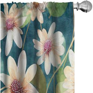 Ambesonne Floral Curtains, Neutral Design of Spring Inspired Garden Flowers Muted Tones Vintage Feels, Window Treatments 2 Panel Set for Living Room Bedroom, Pair of – 28″ x 63″, Pale Grey and White(Fern Green Peach Teal)