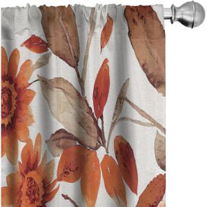 Ambesonne Floral Curtains, Neutral Design of Spring Inspired Garden Flowers Muted Tones Vintage Feels, Window Treatments 2 Panel Set for Living Room Bedroom, Pair of – 28″ x 63″, Pale Grey and White(Burnt Orange Umber and White)