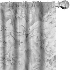 Ambesonne Floral Curtains, Neutral Design of Spring Inspired Garden Flowers Muted Tones Vintage Feels, Window Treatments 2 Panel Set for Living Room Bedroom, Pair of – 28″ x 63″, Pale Grey and White(White Pale Grey)