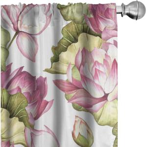 Ambesonne Floral Curtains, Neutral Design of Spring Inspired Garden Flowers Muted Tones Vintage Feels, Window Treatments 2 Panel Set for Living Room Bedroom, Pair of – 28″ x 63″, Pale Grey and White(Pink and Olive Green)